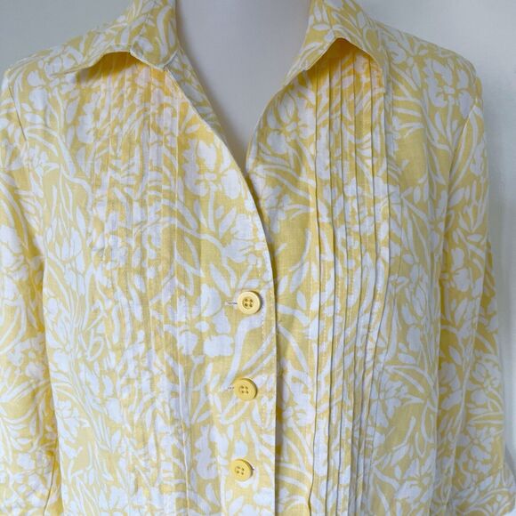 Kim Rogers Size PXL Petite XL Jacket Blazer Yellow Floral Linen 100% Linen - Picture 4 of 16